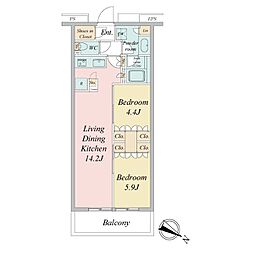 ブランシエスタ目黒中央町 6階2LDKの間取り