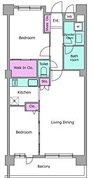 レジディア祐天寺 6階2LDKの間取り