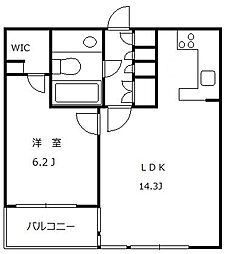祐天寺イースト 2階1LDKの間取り