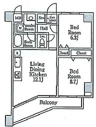 シャトレセリシエ 3階2LDKの間取り