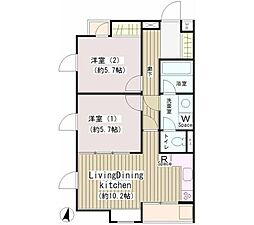 エクセル米喜（池上） 2階2LDKの間取り