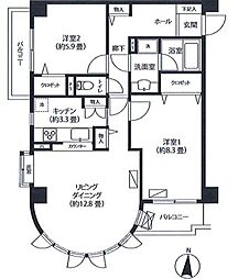 ガーデンコート下馬 5階2LDKの間取り