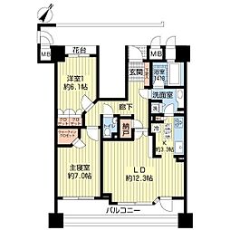 クラッシィ白金台シティハウス 3階2LDKの間取り