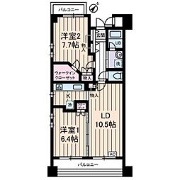 グランデュール千鳥 4階2LDKの間取り