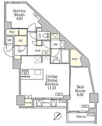 アジールコート池尻大橋 2階1SLDKの間取り