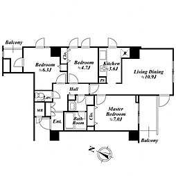 アクロス目黒タワー 3LDKの間取図画像