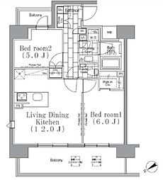 パークハビオ目黒リバーサイド 2LDKの間取図画像