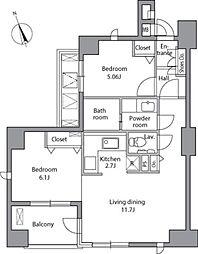 レジディア自由が丘 2LDKの間取図画像