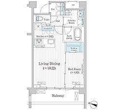 バウスステージ広尾 1LDKの間取図画像