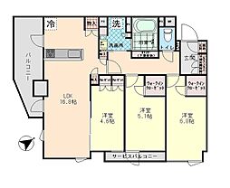 イニシア高輪プレシアスコート 3LDKの間取図画像