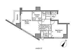 レジディアタワー中目黒 1LDKの間取図画像