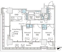 ロイヤルパークス品川 3LDKの間取図画像