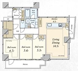 ザ・パークハウス三田ガーデンレジデンス&タワータワー棟 3LDKの間取図画像