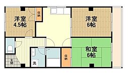 レヂデンス馬場 2階3DKの間取り