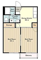 JR八高線 小宮駅 3.3kmの賃貸アパート 2階2DKの間取り