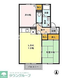 JR中央線 西八王子駅 4.5kmの賃貸アパート 2階2LDKの間取り