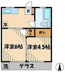 コーポ東浦 1階2Kの間取り
