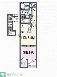 JR中央線 日野駅 徒歩9分の賃貸アパート 2階1LDKの間取り
