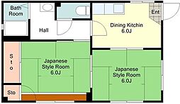 京王高尾線 狭間駅 徒歩15分の賃貸アパート 1階2DKの間取り