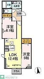 JR中央線 八王子駅 徒歩28分の賃貸アパート 1階2LDKの間取り