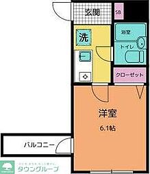 京王線 多磨霊園駅 徒歩5分の賃貸マンション 3階1Kの間取り