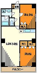 JR中央線 西八王子駅 徒歩8分の賃貸マンション 2階2LDKの間取り