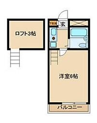 京王動物園線 多摩動物公園駅 徒歩9分の賃貸マンション 2階1Kの間取り