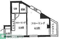 京王線 聖蹟桜ヶ丘駅 徒歩15分の賃貸マンション 2階1Kの間取り