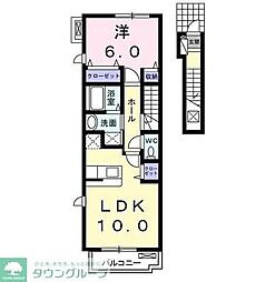 多摩都市モノレール 万願寺駅 徒歩8分の賃貸アパート 2階1LDKの間取り