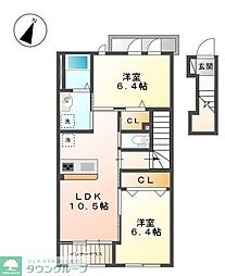 JR中央線 高尾駅 バス10分 恩方ターミナル下車 徒歩1分の賃貸アパート 2階2LDKの間取り
