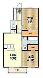 JR五日市線 秋川駅 6.2kmの賃貸アパート 1階2LDKの間取り