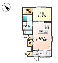 オーク　テラス 1階1LDKの間取り