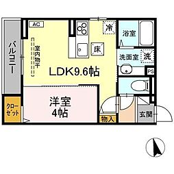 JR中央線 立川駅 徒歩13分の賃貸アパート 2階1LDKの間取り
