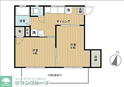 京王線 聖蹟桜ヶ丘駅 徒歩22分の賃貸アパート 1階2Kの間取り