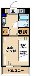 京王相模原線 南大沢駅 徒歩7分の賃貸マンション 2階1Kの間取り