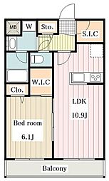 JR中央線 西八王子駅 徒歩8分の賃貸マンション 2階1LDKの間取り