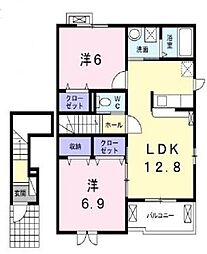 JR中央線 高尾駅 バス13分 元八2北下車 徒歩2分の賃貸アパート 2階2LDKの間取り