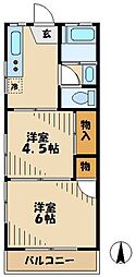 多摩都市モノレール 多摩動物公園駅 徒歩7分の賃貸アパート 2階2Kの間取り