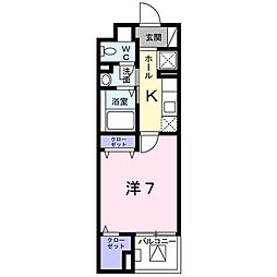 JR中央線 西八王子駅 徒歩14分の賃貸マンション 2階1Kの間取り