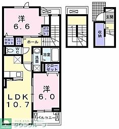 JR中央線 八王子駅 バス7分 道の駅滝山入口下車 徒歩5分の賃貸アパート 3階2LDKの間取り
