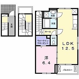 JR八高線 北八王子駅 徒歩9分の賃貸アパート 3階1LDKの間取り
