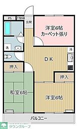 JR中央線 高尾駅 徒歩15分の賃貸マンション 2階3DKの間取り