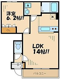 JR南武線 西府駅 徒歩18分の賃貸アパート 1階1LDKの間取り