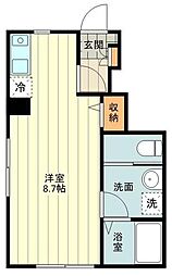 JR中央線 日野駅 徒歩12分の賃貸アパート 1階ワンルームの間取り