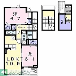 JR中央線 八王子駅 バス30分 佐貫下車 徒歩7分の賃貸アパート 3階2LDKの間取り