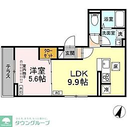 JR中央線 豊田駅 徒歩13分の賃貸アパート 1階1LDKの間取り