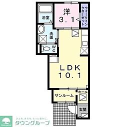 JR八高線 小宮駅 徒歩9分の賃貸アパート 1階1LDKの間取り
