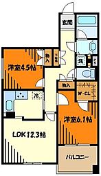 JR中央線 西八王子駅 徒歩2分の賃貸マンション 5階2LDKの間取り