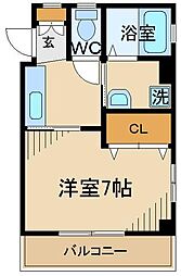 京王線 中河原駅 徒歩5分の賃貸マンション 2階1Kの間取り
