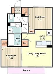 JR中央線 高尾駅 バス10分 城山手下車 徒歩3分の賃貸アパート 1階2LDKの間取り